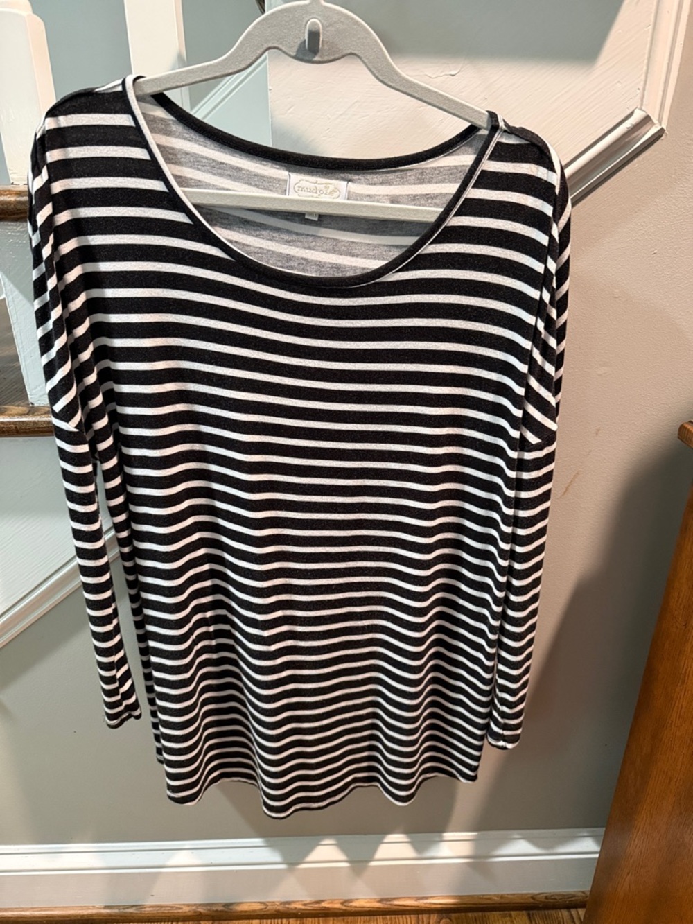 Mud Pie Black & White Striped Long Sleeve Scoop Neck Tee